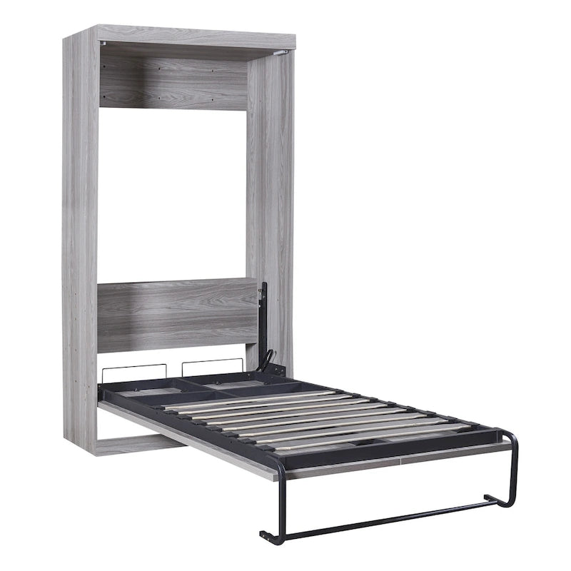 Gray Fold-Down Murphy Bed with Integrated Cabinet – Modern Style, Twin / Full, Sleeps 1