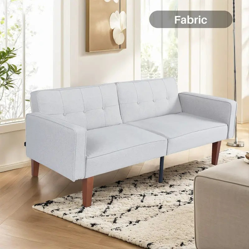 Grey / Yellow / Green / Blue / Black / Brown / Beige Convertible Futon Sofa Bed – Mid-Century Style, Seats 2