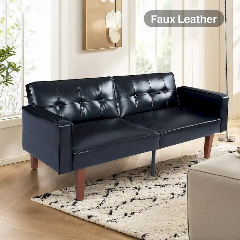 Grey / Yellow / Green / Blue / Black / Brown / Beige Convertible Futon Sofa Bed – Mid-Century Style, Seats 2