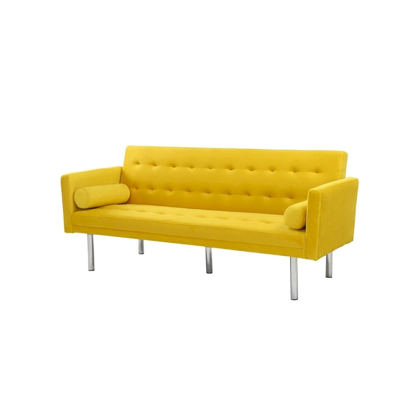 Grey / Yellow / Green / Blue / Black / Brown / Beige Convertible Futon Sofa Bed – Mid-Century Style, Seats 2