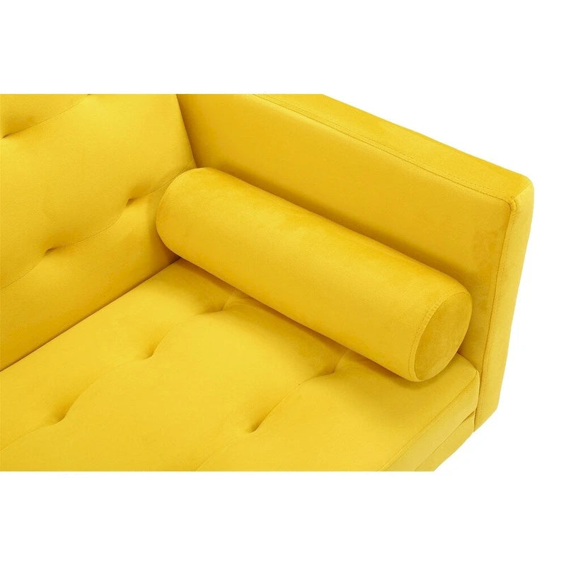 Grey / Yellow / Green / Blue / Black / Brown / Beige Convertible Futon Sofa Bed – Mid-Century Style, Seats 2