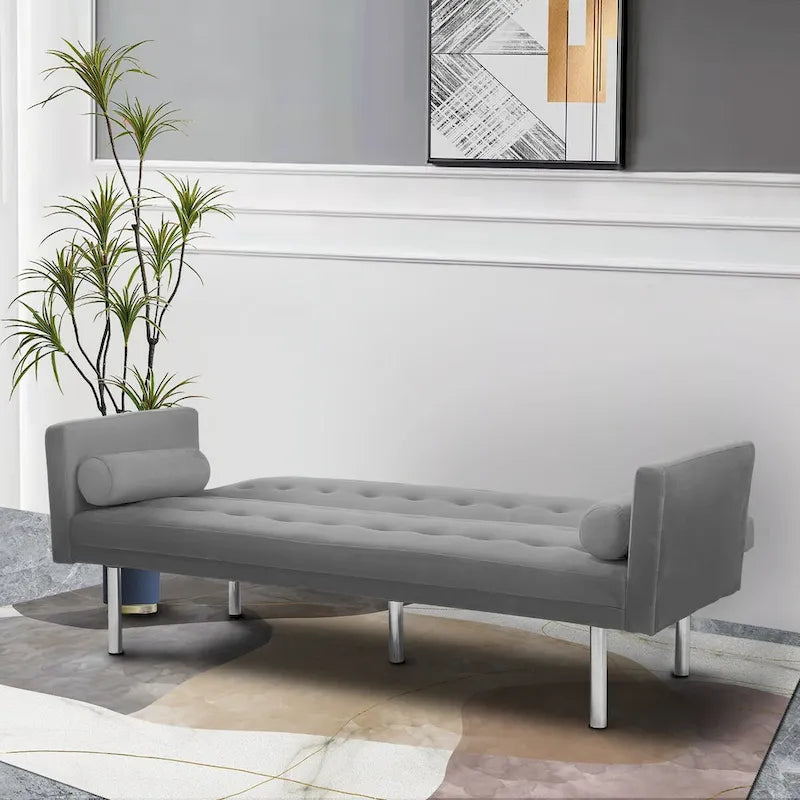 Grey / Yellow / Green / Blue / Black / Brown / Beige Convertible Futon Sofa Bed – Mid-Century Style, Seats 2