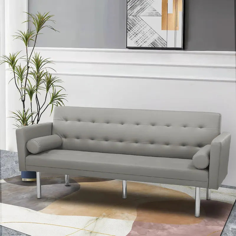 Grey / Yellow / Green / Blue / Black / Brown / Beige Convertible Futon Sofa Bed – Mid-Century Style, Seats 2