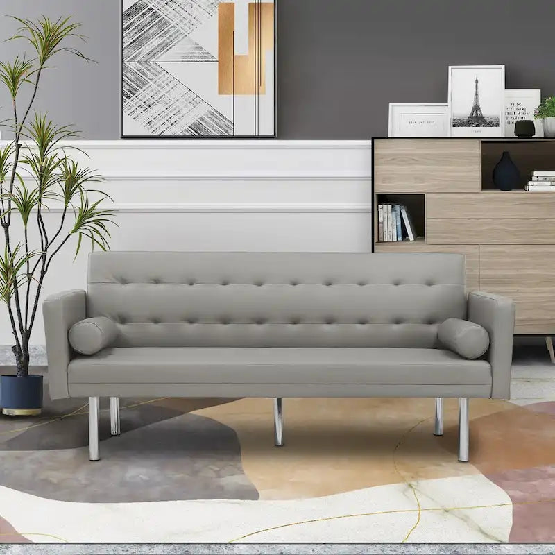 Grey / Yellow / Green / Blue / Black / Brown / Beige Convertible Futon Sofa Bed – Mid-Century Style, Seats 2