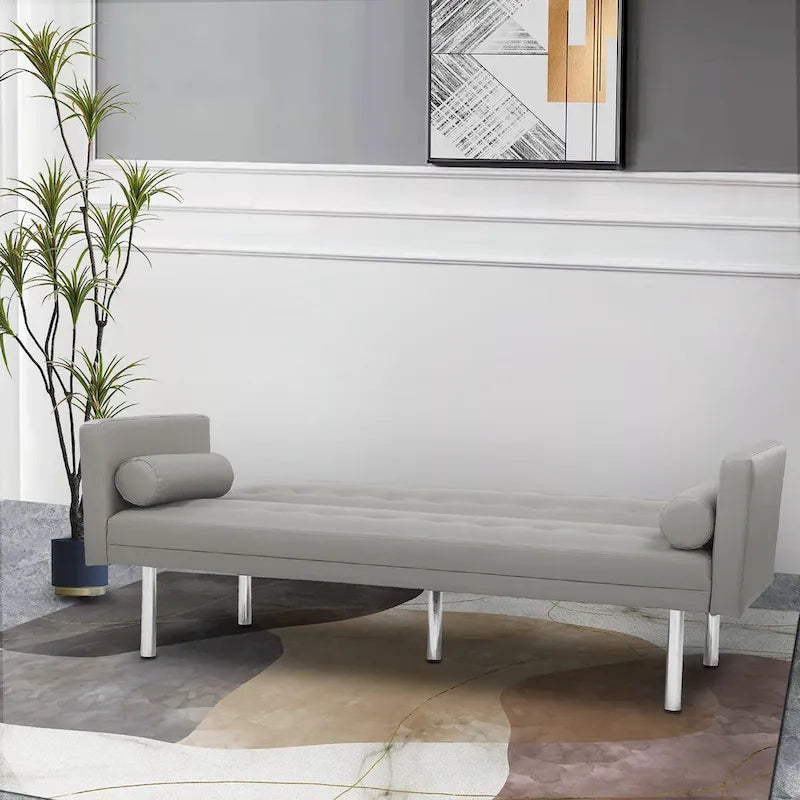 Grey / Yellow / Green / Blue / Black / Brown / Beige Convertible Futon Sofa Bed – Mid-Century Style, Seats 2