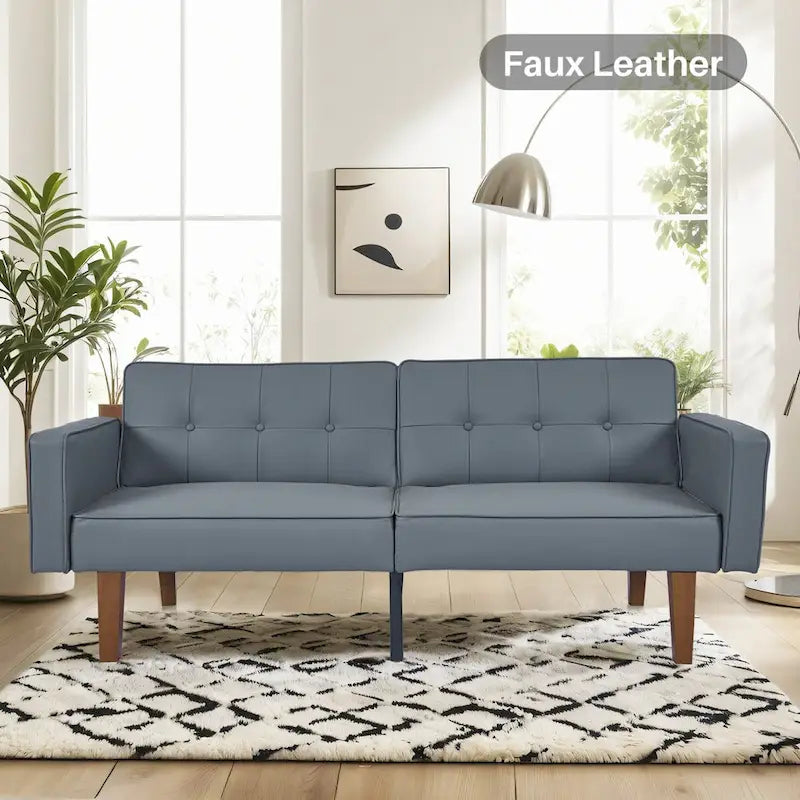 Grey / Yellow / Green / Blue / Black / Brown / Beige Convertible Futon Sofa Bed – Mid-Century Style, Seats 2