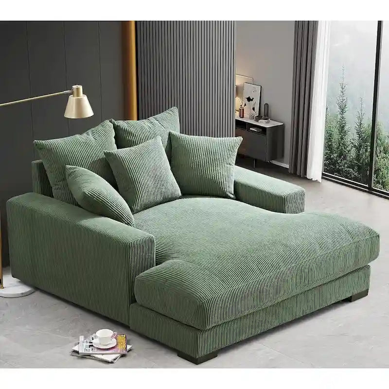 Green / Grey / Black / Beige Oversized Corduroy Chaise Lounge Sofa – Modern Style, Seats 1–2