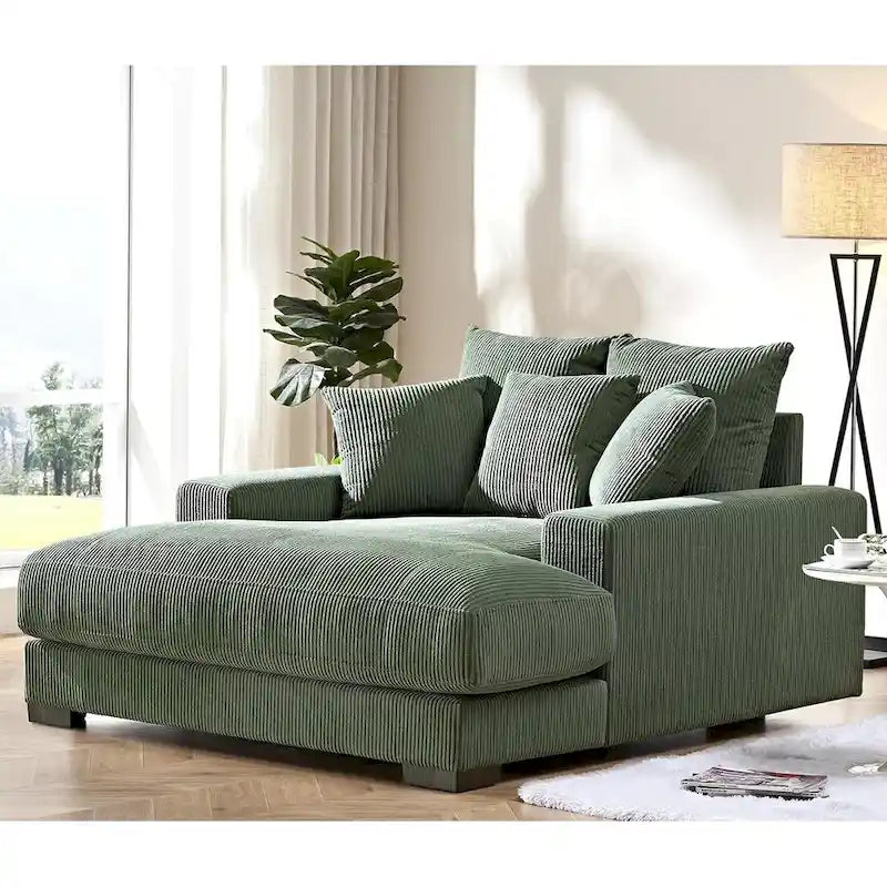Green / Grey / Black / Beige Oversized Corduroy Chaise Lounge Sofa – Modern Style, Seats 1–2