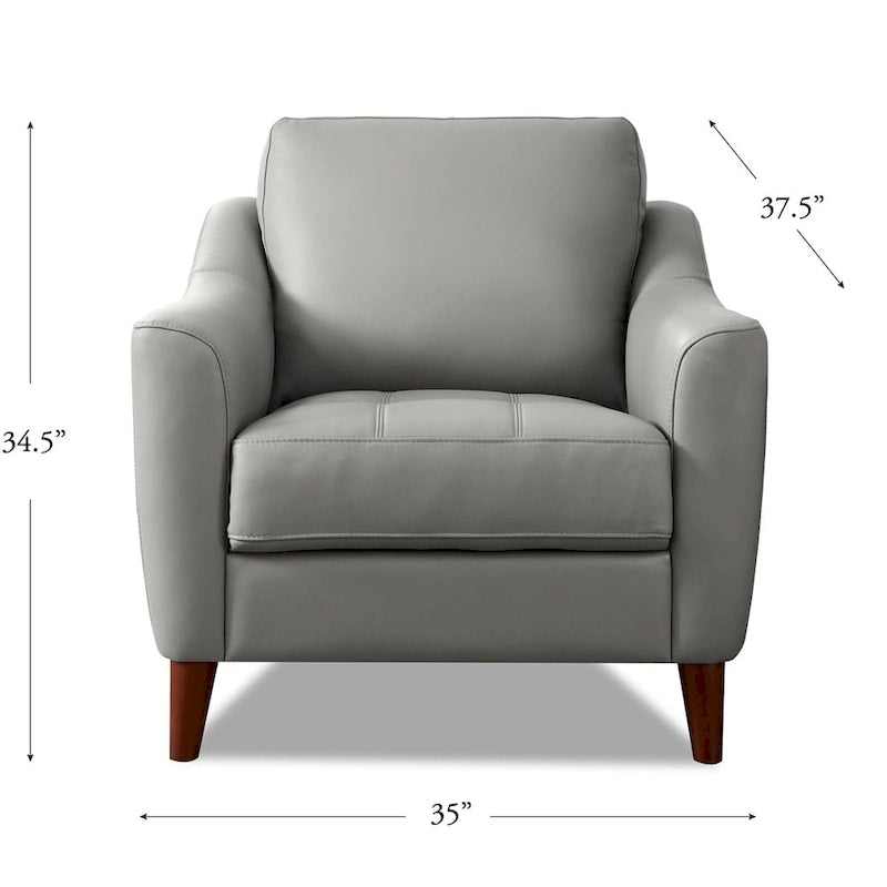 Silver Grey / Vanilla White / Spa Blue Top Grain Leather Accent Chair with Memory Foam – Transitional Style, Seats 1