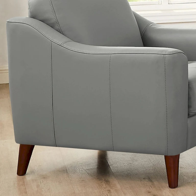 Silver Grey / Vanilla White / Spa Blue Top Grain Leather Accent Chair with Memory Foam – Transitional Style, Seats 1