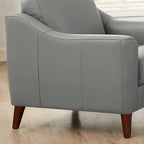 Silver Grey / Vanilla White / Spa Blue Top Grain Leather Accent Chair with Memory Foam – Transitional Style, Seats 1