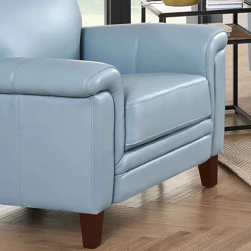 Silver Grey / Vanilla White / Spa Blue Top Grain Leather Accent Chair with Memory Foam – Transitional Style, Seats 1