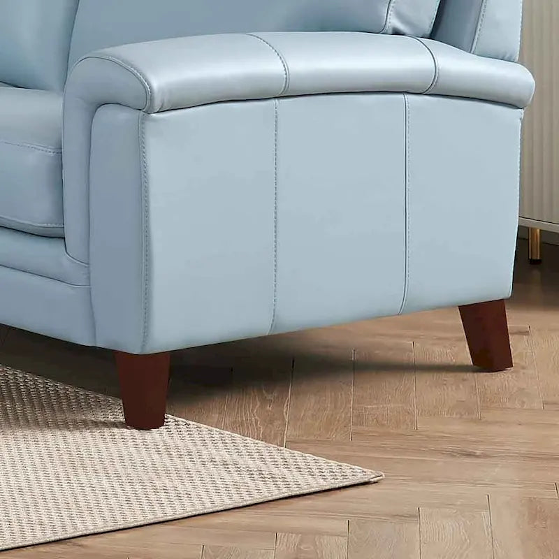 Silver Grey / Vanilla White / Spa Blue Top Grain Leather Accent Chair with Memory Foam – Transitional Style, Seats 1