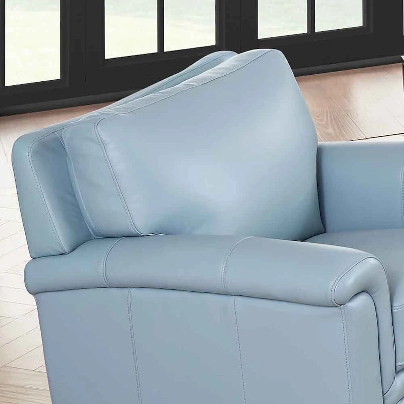 Silver Grey / Vanilla White / Spa Blue Top Grain Leather Accent Chair with Memory Foam – Transitional Style, Seats 1