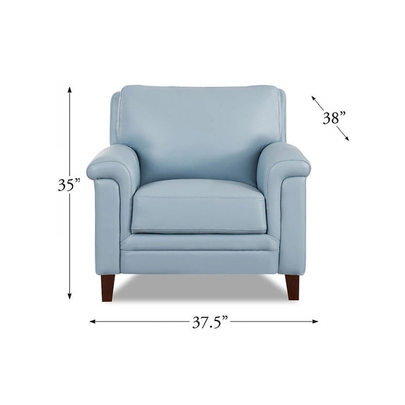 Silver Grey / Vanilla White / Spa Blue Top Grain Leather Accent Chair with Memory Foam – Transitional Style, Seats 1