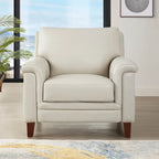Silver Grey / Vanilla White / Spa Blue Top Grain Leather Accent Chair with Memory Foam – Transitional Style, Seats 1