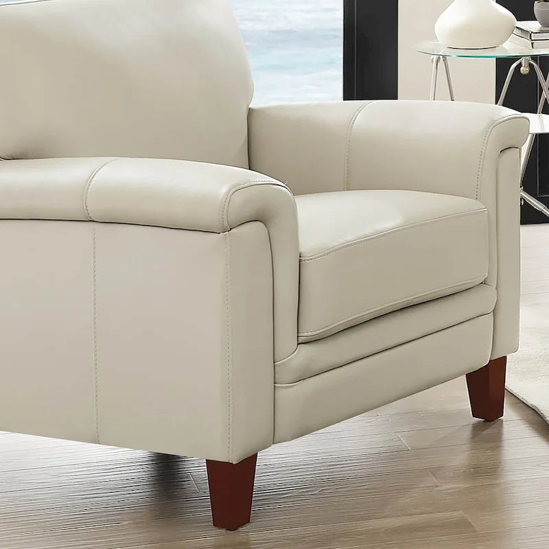 Silver Grey / Vanilla White / Spa Blue Top Grain Leather Accent Chair with Memory Foam – Transitional Style, Seats 1