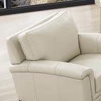 Silver Grey / Vanilla White / Spa Blue Top Grain Leather Accent Chair with Memory Foam – Transitional Style, Seats 1