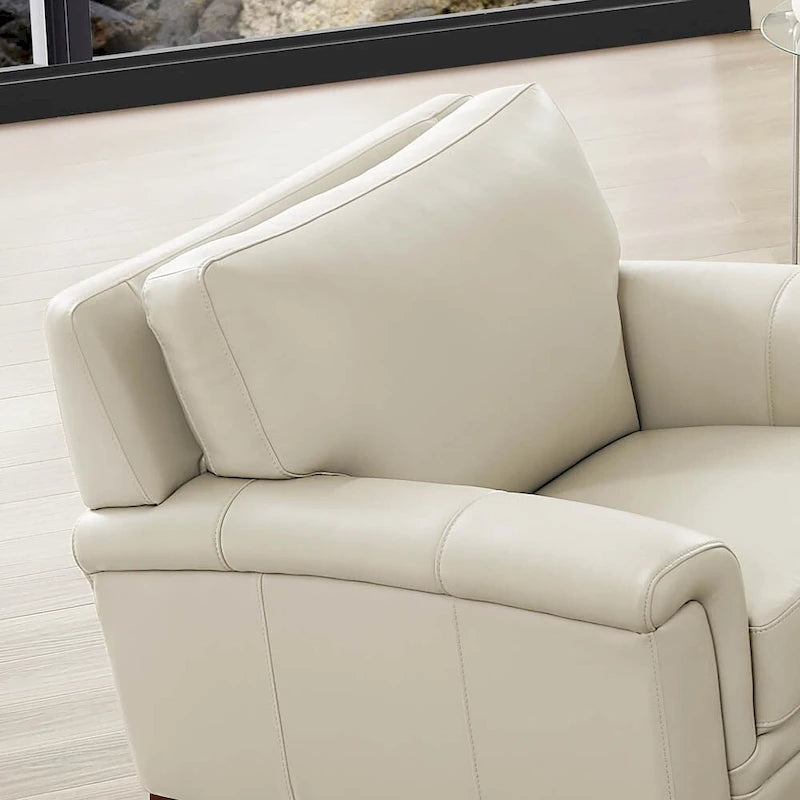 Silver Grey / Vanilla White / Spa Blue Top Grain Leather Accent Chair with Memory Foam – Transitional Style, Seats 1