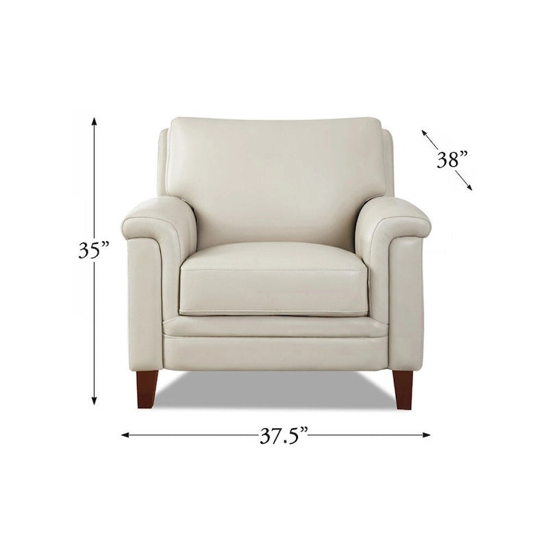 Silver Grey / Vanilla White / Spa Blue Top Grain Leather Accent Chair with Memory Foam – Transitional Style, Seats 1
