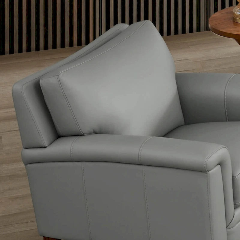 Silver Grey / Vanilla White / Spa Blue Top Grain Leather Accent Chair with Memory Foam – Transitional Style, Seats 1