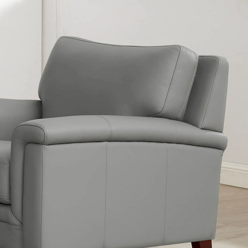 Silver Grey / Vanilla White / Spa Blue Top Grain Leather Accent Chair with Memory Foam – Transitional Style, Seats 1
