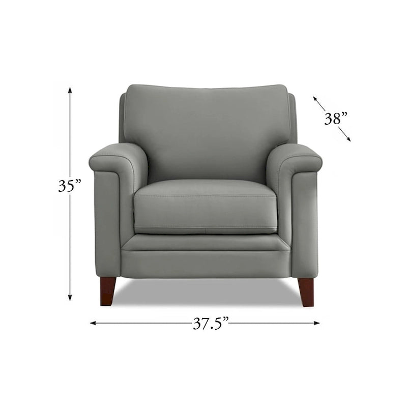 Silver Grey / Vanilla White / Spa Blue Top Grain Leather Accent Chair with Memory Foam – Transitional Style, Seats 1