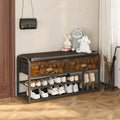 Vintage Brown 2-Tier Shoe Rack Bench with Drawer – Industrial Style, Seats 1