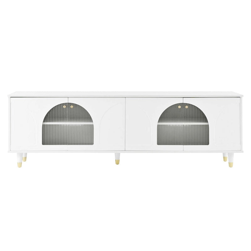 Black / White TV Stand with Arch Fluted Glass Doors & Gold Handles – Modern Boho Style, Fits TVs up to 78"