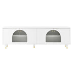 Black / White TV Stand with Arch Fluted Glass Doors & Gold Handles – Modern Boho Style, Fits TVs up to 78"