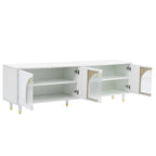 Black / White TV Stand with Arch Fluted Glass Doors & Gold Handles – Modern Boho Style, Fits TVs up to 78"