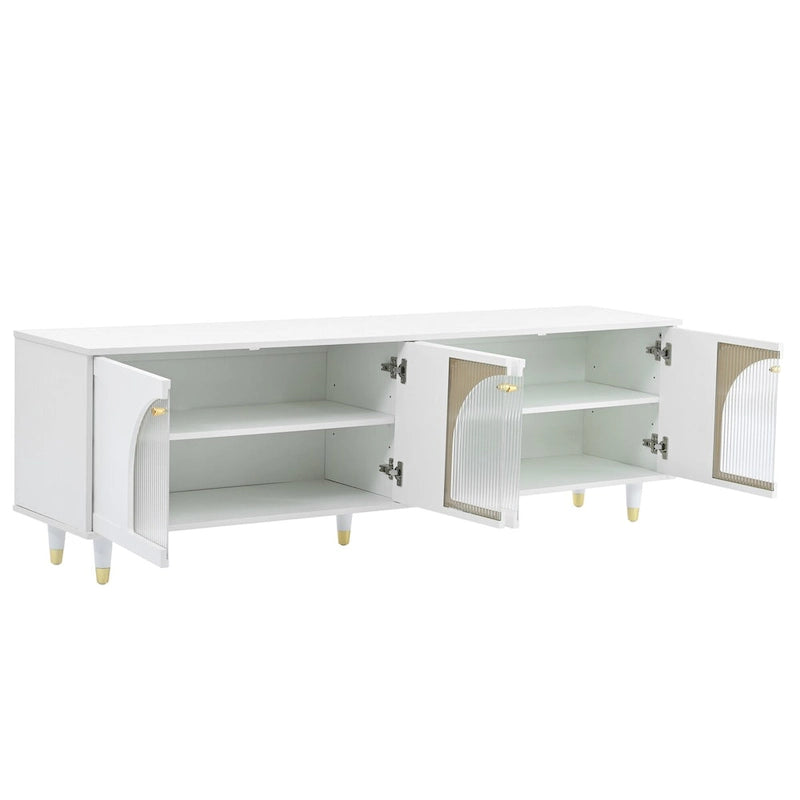 Black / White TV Stand with Arch Fluted Glass Doors & Gold Handles – Modern Boho Style, Fits TVs up to 78"