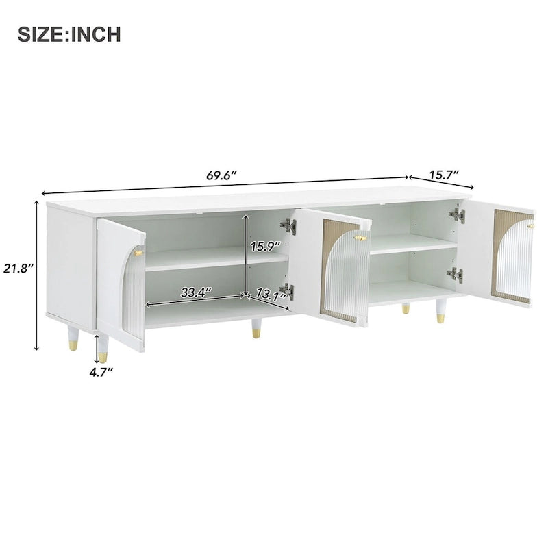 Black / White TV Stand with Arch Fluted Glass Doors & Gold Handles – Modern Boho Style, Fits TVs up to 78"