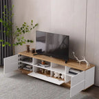 White / Natural Modern TV Stand with Push-Open Doors – Minimalist Style, Fits TVs up to 80"