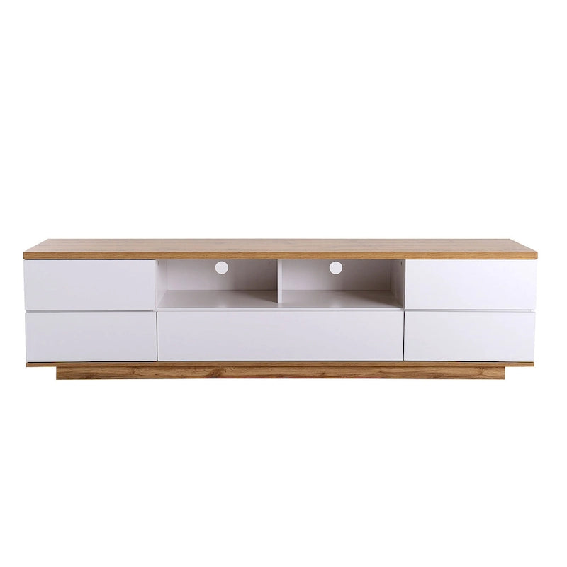 White / Natural Modern TV Stand with Push-Open Doors – Minimalist Style, Fits TVs up to 80"