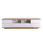 White / Natural Modern TV Stand with Push-Open Doors – Minimalist Style, Fits TVs up to 80"
