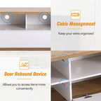 White / Natural Modern TV Stand with Push-Open Doors – Minimalist Style, Fits TVs up to 80"