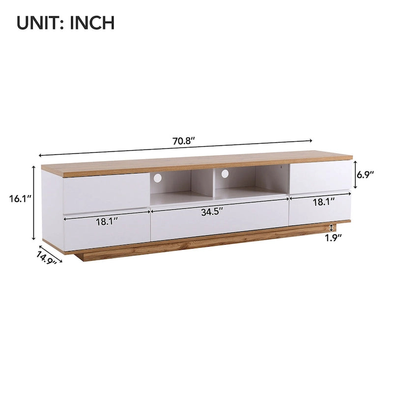 White / Natural Modern TV Stand with Push-Open Doors – Minimalist Style, Fits TVs up to 80"
