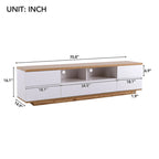 White / Natural Modern TV Stand with Push-Open Doors – Minimalist Style, Fits TVs up to 80"