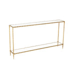 Gold Metal Twisted Rope Console Table with Mirrored Glass Top & Shelf – Contemporary Style, Entryway Use
