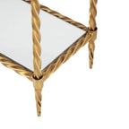 Gold Metal Twisted Rope Console Table with Mirrored Glass Top & Shelf – Contemporary Style, Entryway Use