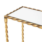 Gold Metal Twisted Rope Console Table with Mirrored Glass Top & Shelf – Contemporary Style, Entryway Use
