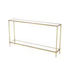 Gold Metal Twisted Rope Console Table with Mirrored Glass Top & Shelf – Contemporary Style, Entryway Use