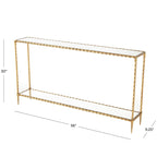 Gold Metal Twisted Rope Console Table with Mirrored Glass Top & Shelf – Contemporary Style, Entryway Use