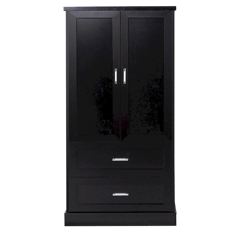 Black / White Tall Storage Cabinet with 2 Doors, 2 Drawers & Adjustable Shelf – Modern Style, Bathroom / Office Use