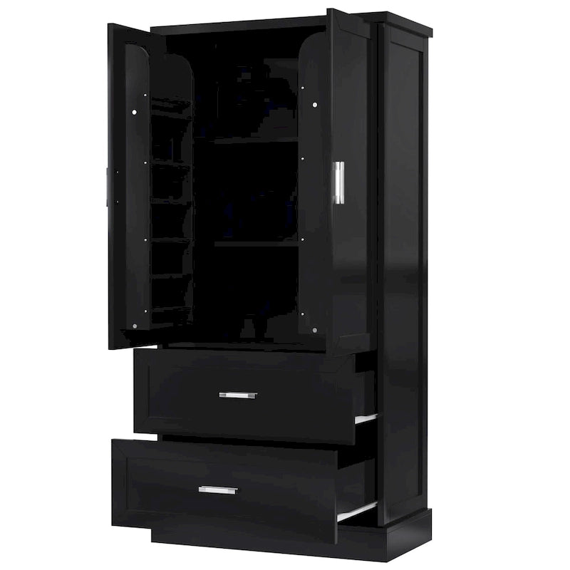 Black / White Tall Storage Cabinet with 2 Doors, 2 Drawers & Adjustable Shelf – Modern Style, Bathroom / Office Use